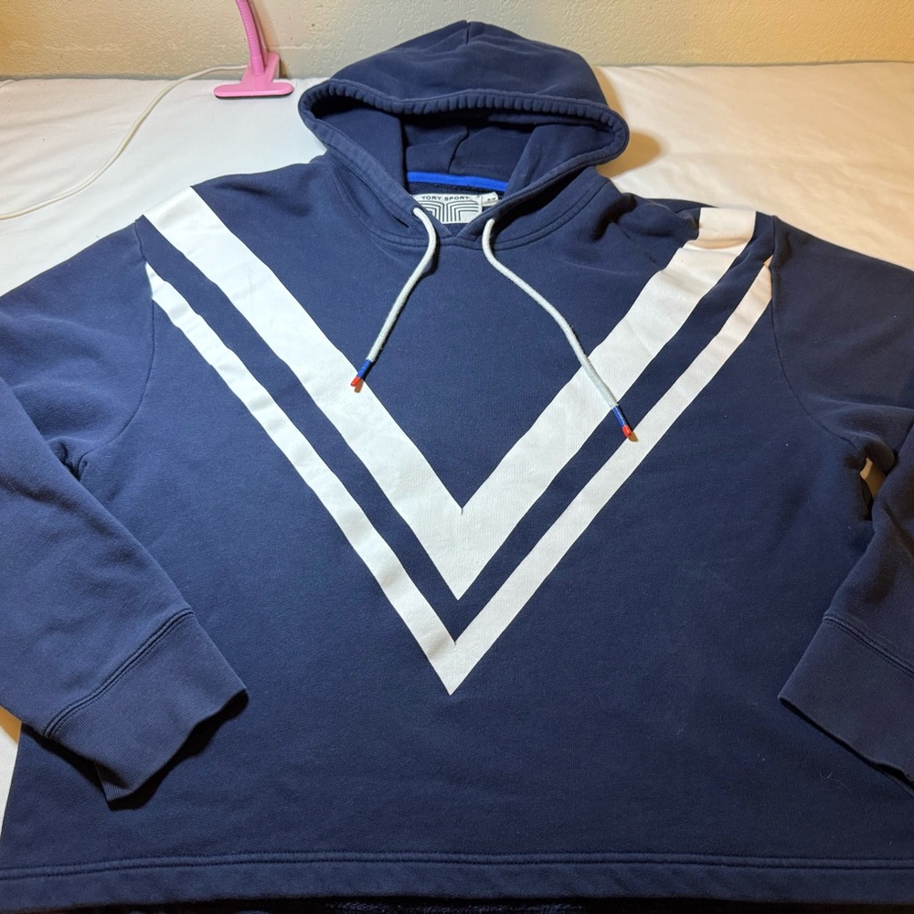 Tory Sport Navy Hoodie with White Chevron Stripes